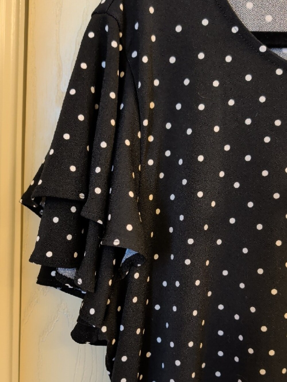 NWT Adrianna Papell Black Polka Dot Blouse Womens 3X Plus Flutter Sleeve Stretch - Picture 5 of 9